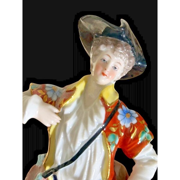 Antique Porcelain Figurine Chelsea Gold Anchor Mark Gardener Shovel Watering Can - Picture 7 of 11